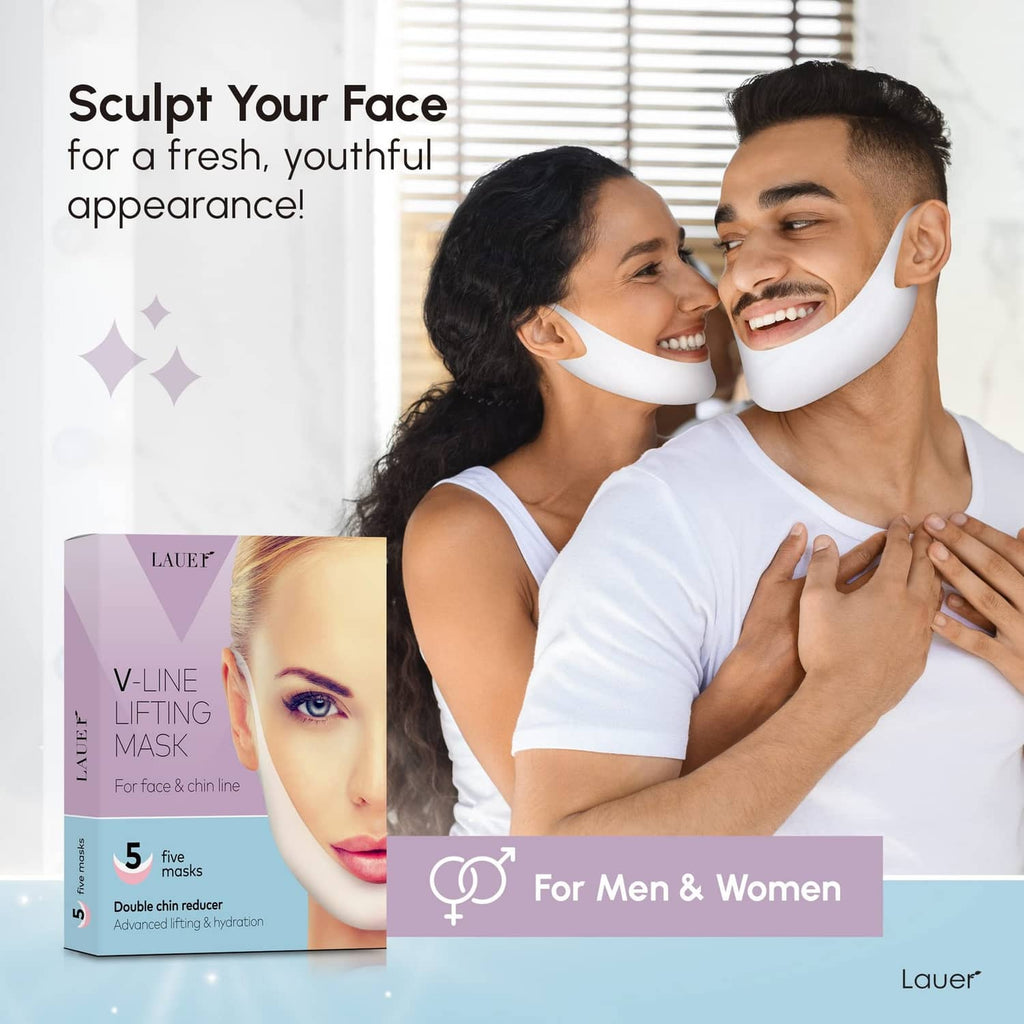 V-line lifting face mask for men and women, fitted white chin and neck mask