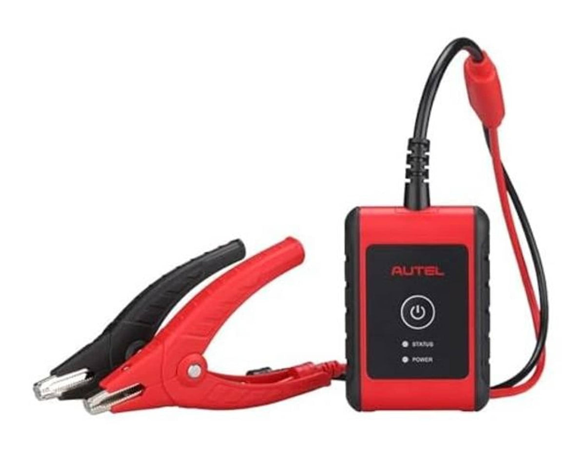 Red and black battery tester with red clamps and cable leads for 6V/12V testing