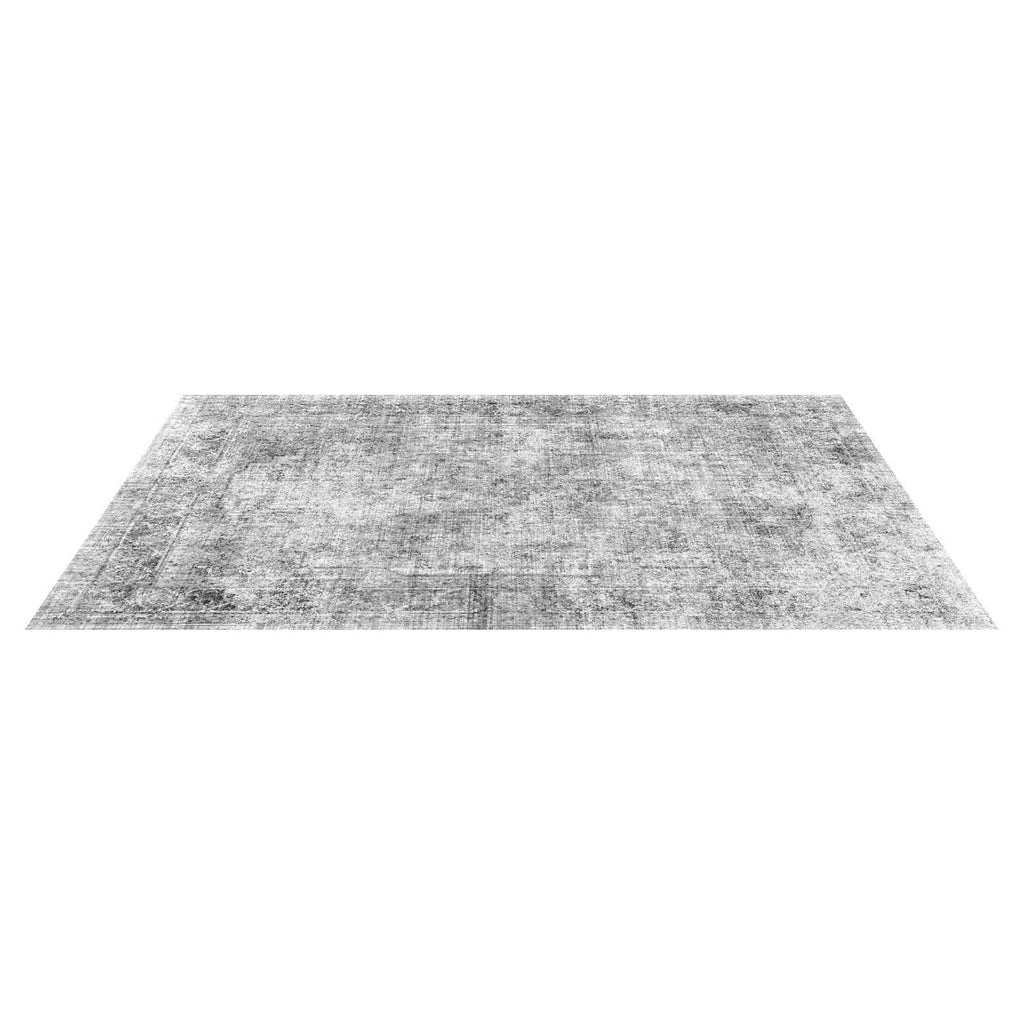 6x9 ft washable gray area rug, flat lay with distressed textured pattern