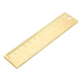 Straight brass ruler, 120mm metric, yellow finish, inch marks and hanging hole