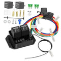 Fan switch kit with dual relays, wire harness, temperature sensor probe, and mounting rings