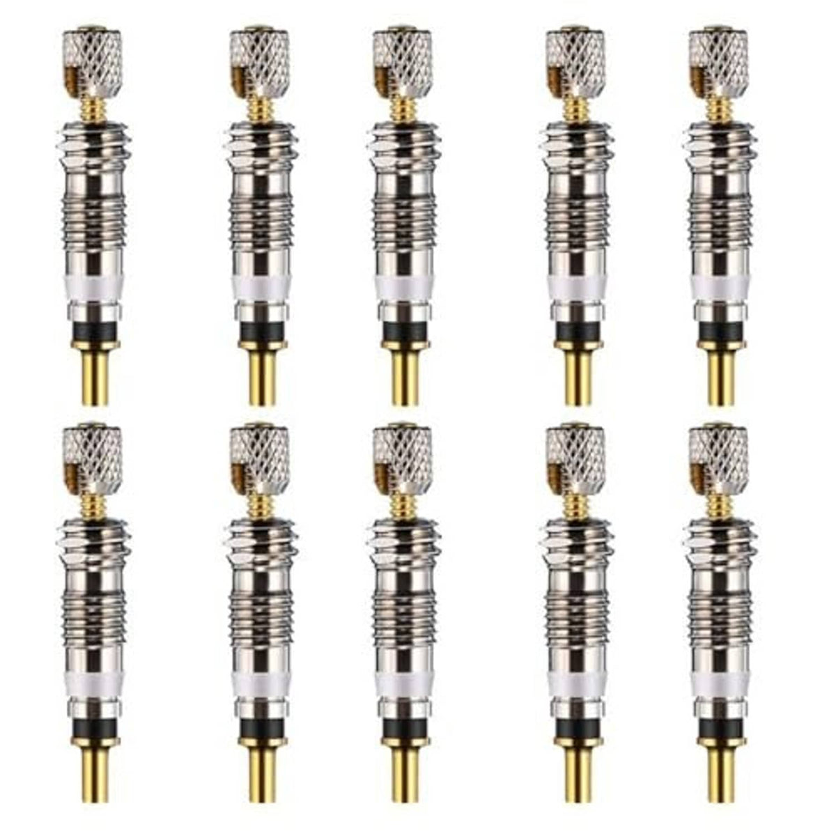 Valve core removal tool set, chrome spring body and gold valve tip with knurled cap