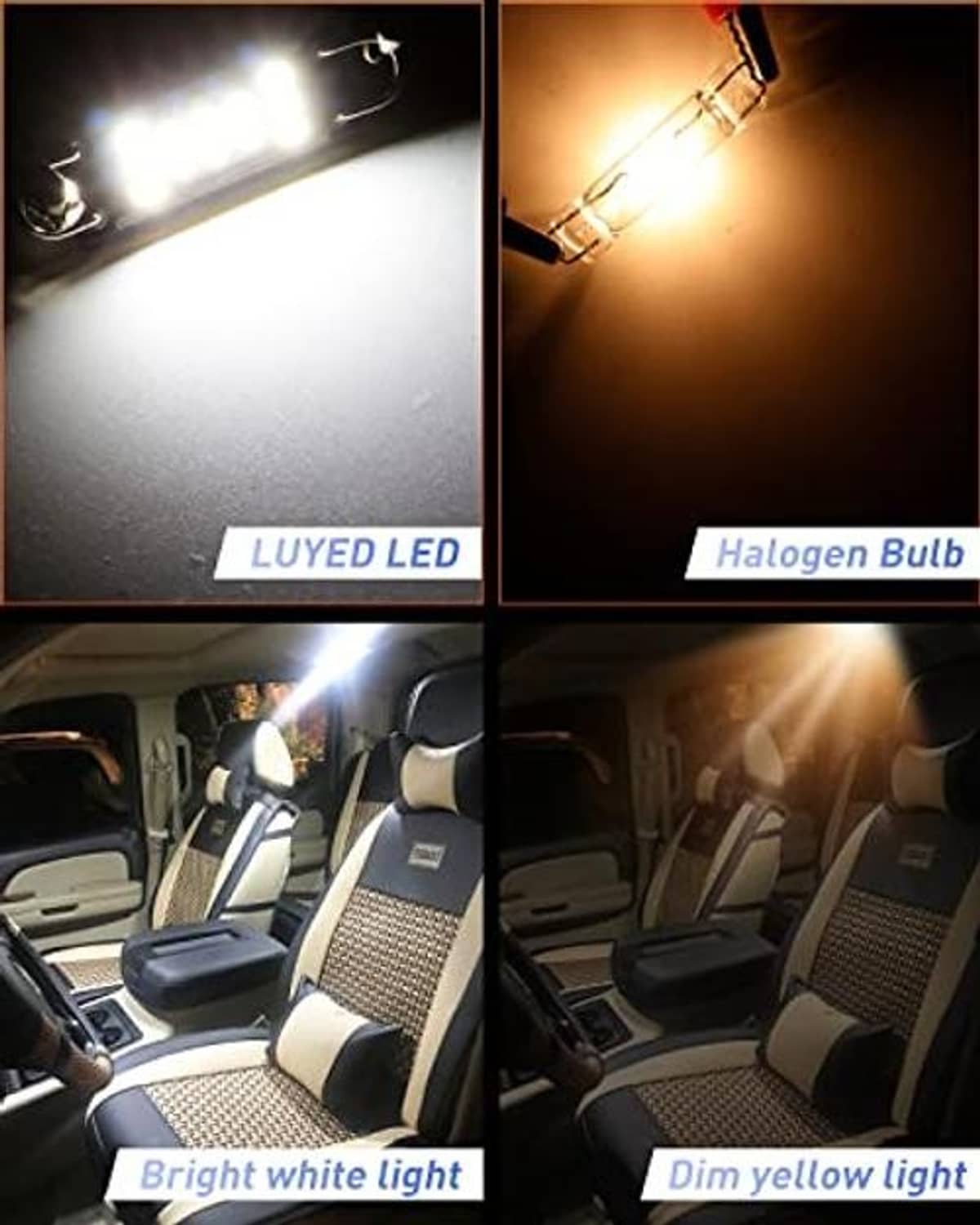 LED dome light bulbs for car interior, bright white illumination comparison