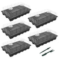 Black seed starter trays with clear vented humidity domes, 5-pack set with bases
