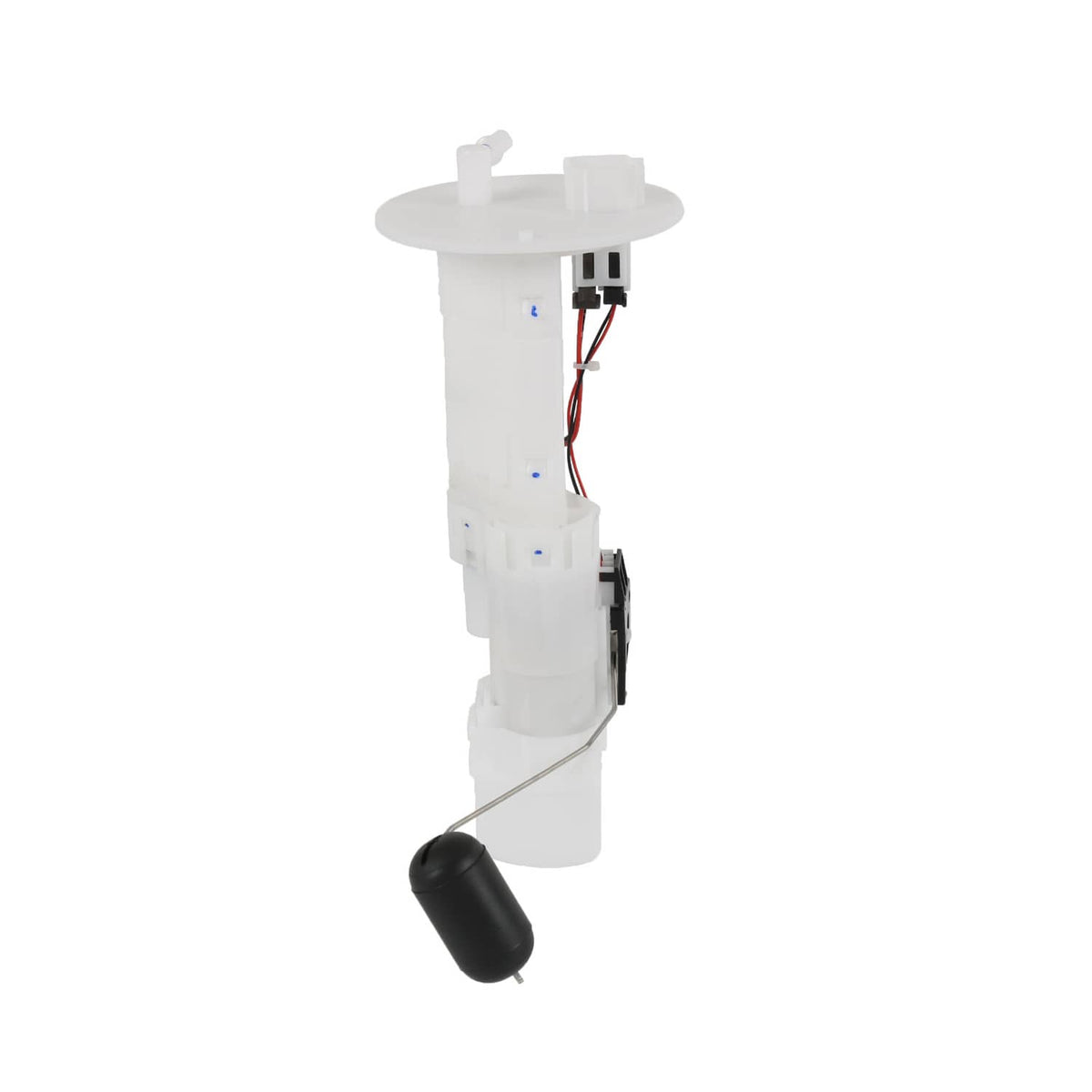 Fuel pump module with white plastic housing and bottom black float sensor