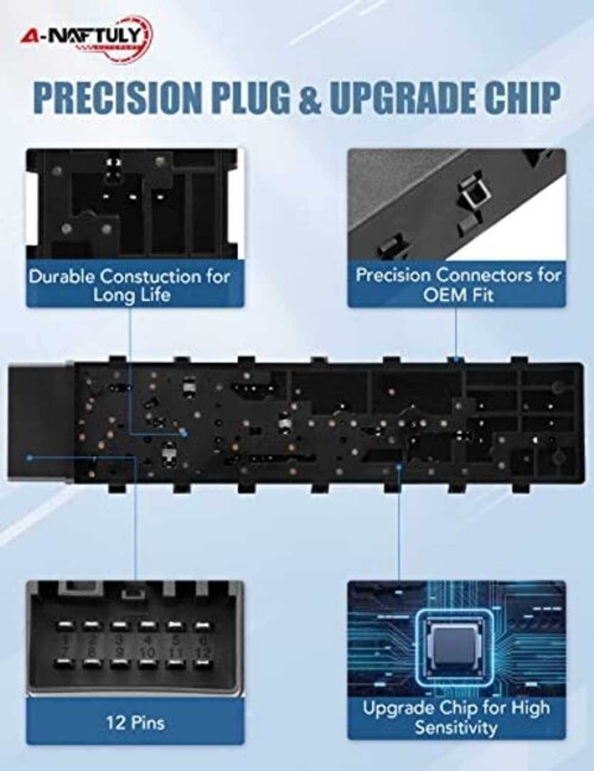 Power seat accessory promo graphic showing connector and circuit board close-ups