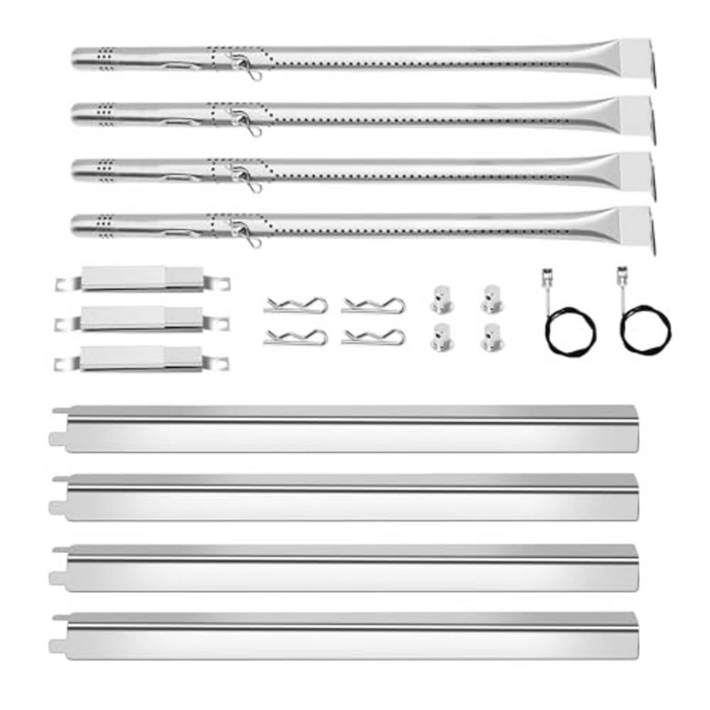 Stainless steel burner tubes and hardware set, including clips and mounting rings