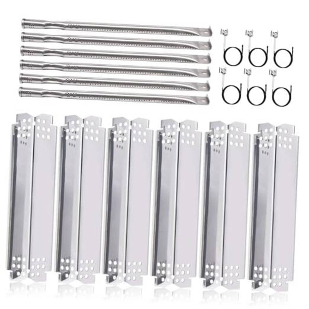 Stainless steel grill heat plate set with multiple perforated plates and mounting tabs