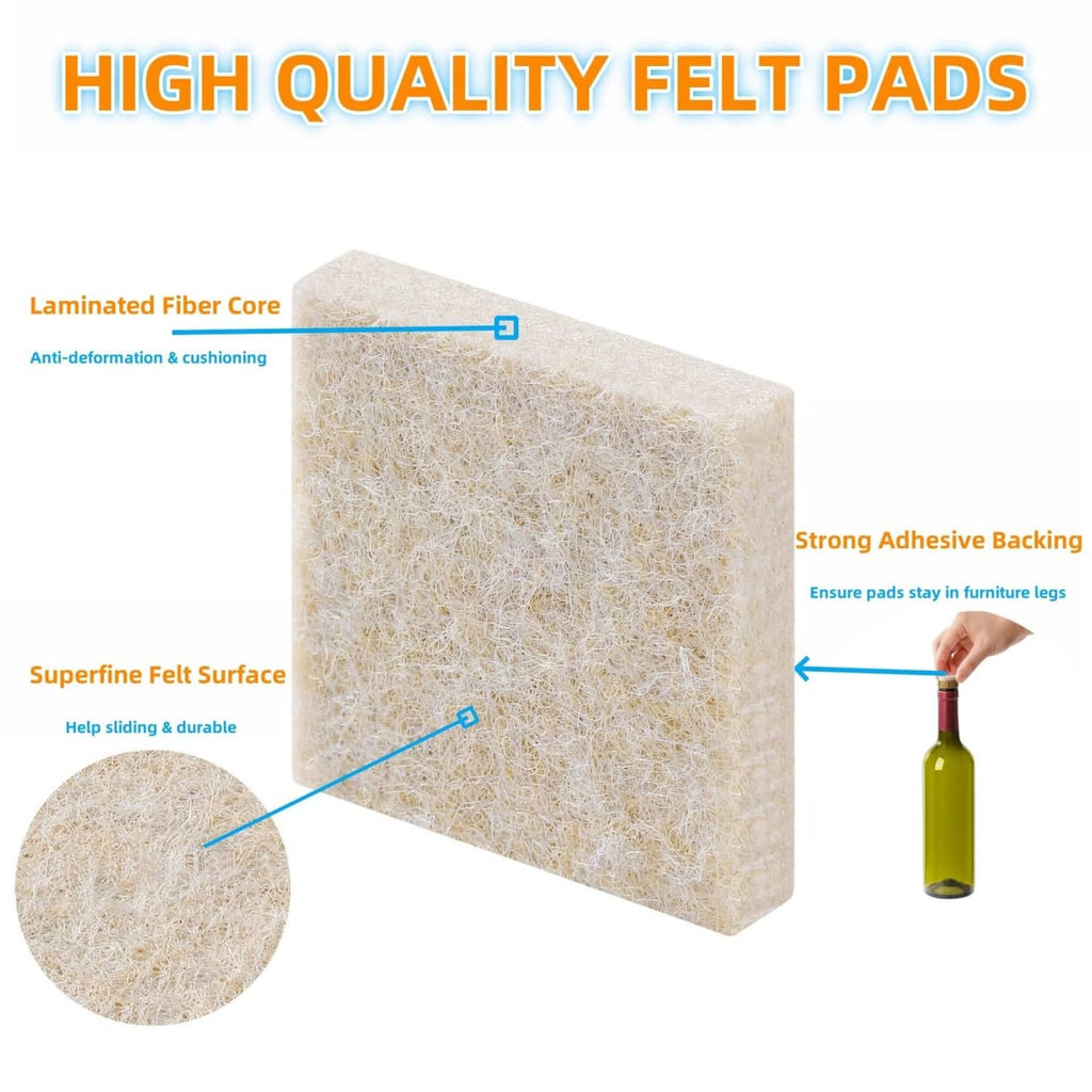 Beige felt furniture pad block with adhesive backing and textured felt surface