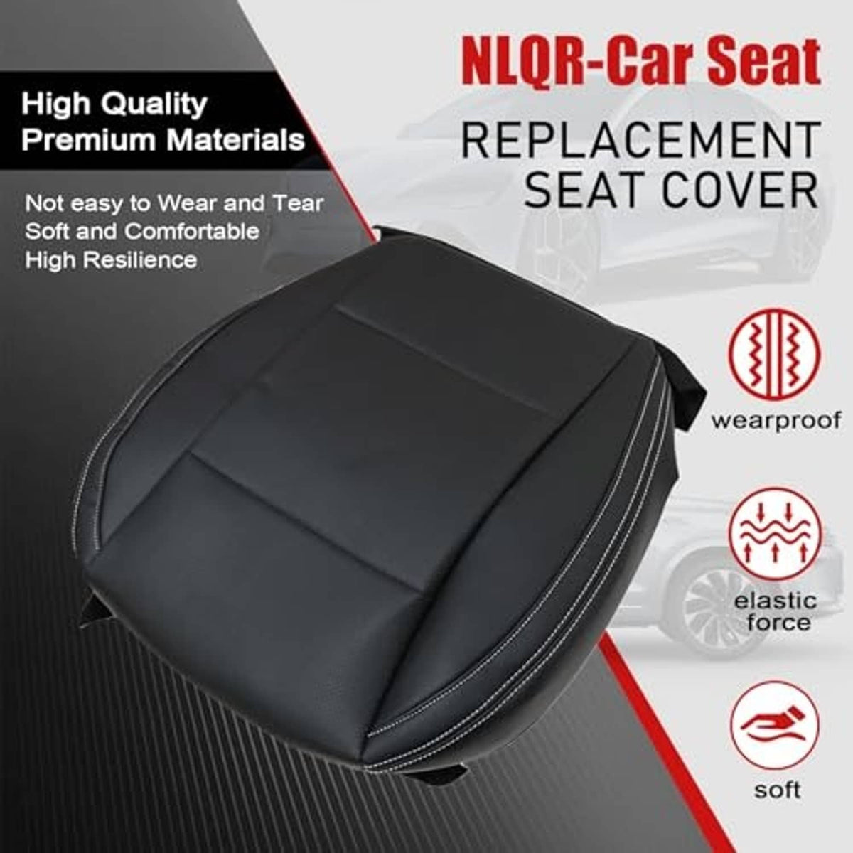 Black replacement seat cover with stitched edges and textured perforated center panel