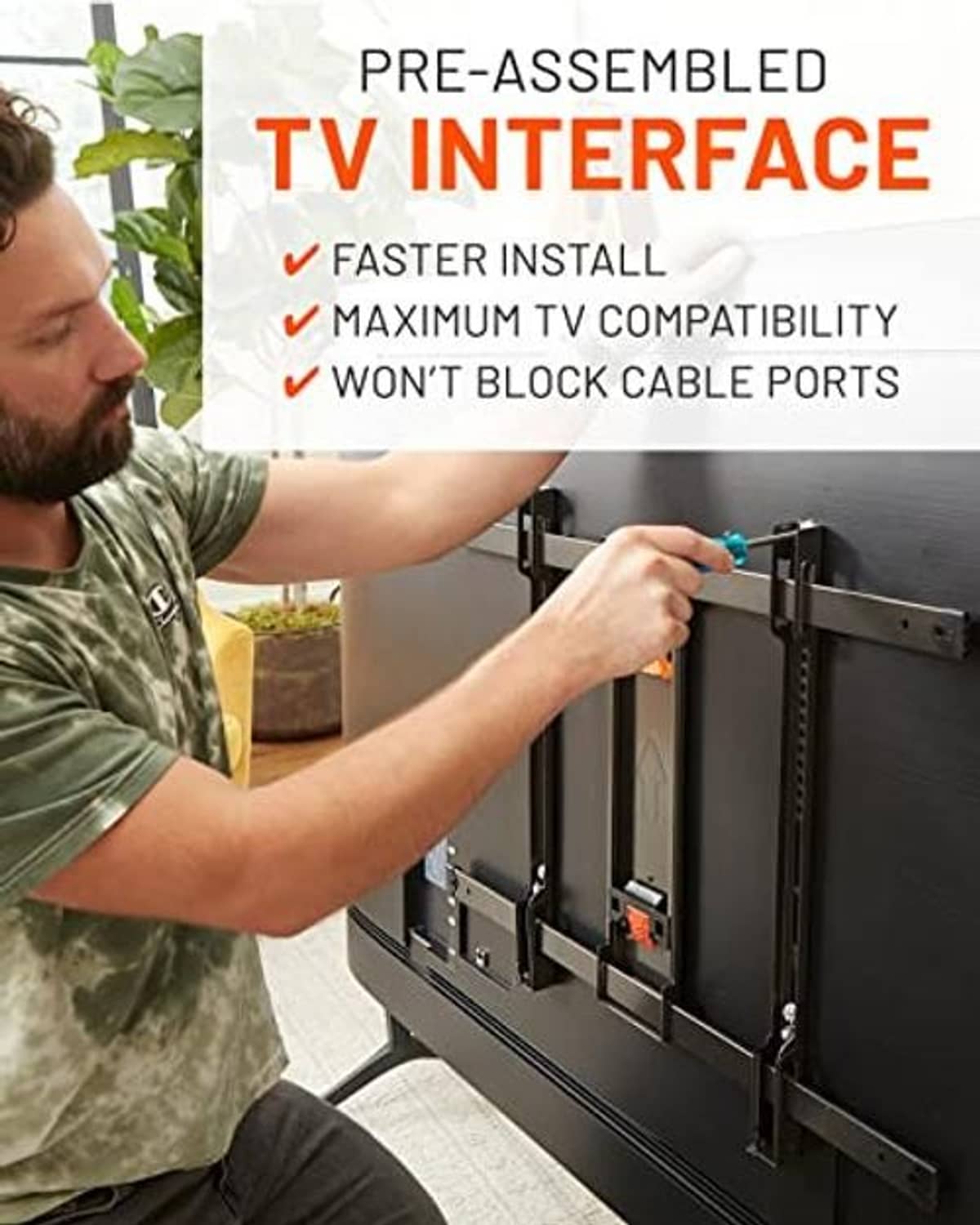 Full-motion TV wall mount bracket with pre-assembled mounting interface, black frame