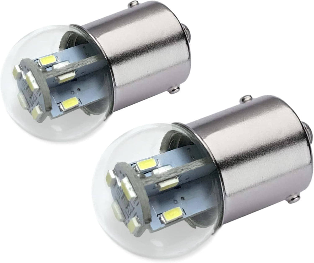 Pair of LED miniature bulbs with clear glass domes and silver metal bases
