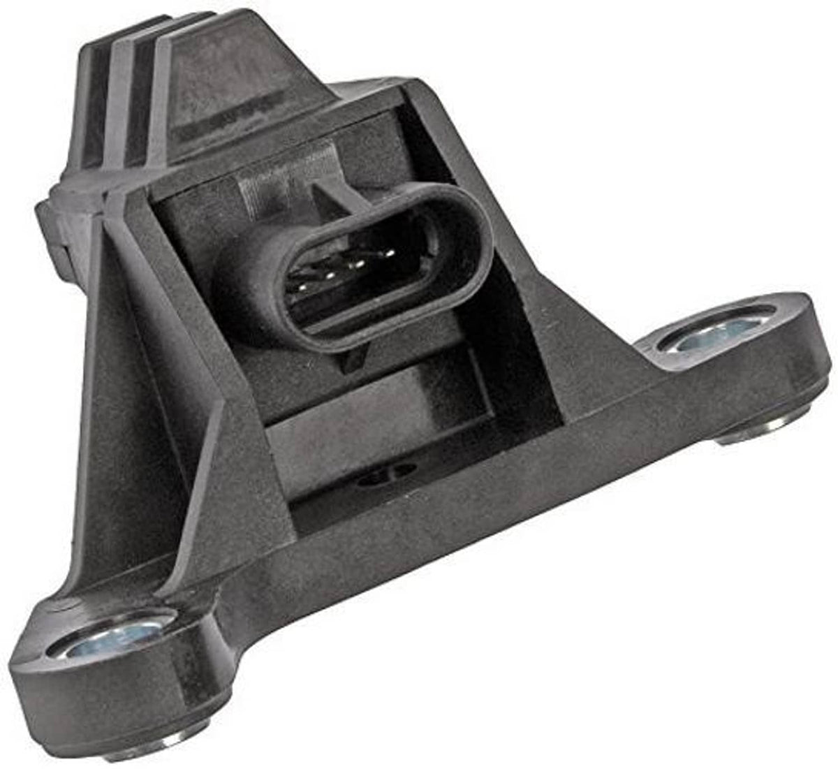 Crankshaft position sensor with black plug connector and two metal mounting ears