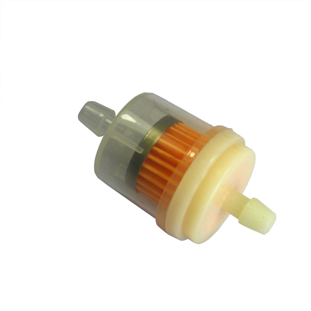 Inline fuel filter with translucent housing and orange filter element