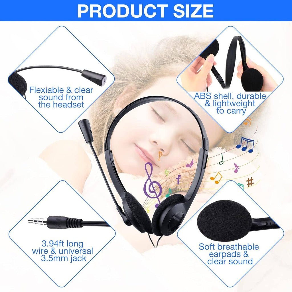 Black over-ear headphones with padded ear cups and boom microphone