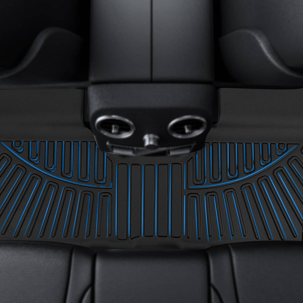 Black TPE liner with blue accent ridges for anti-slip traction across channels
