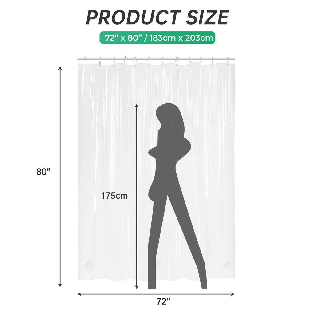 Clear shower curtain liner, 72 in wide and 80 in long