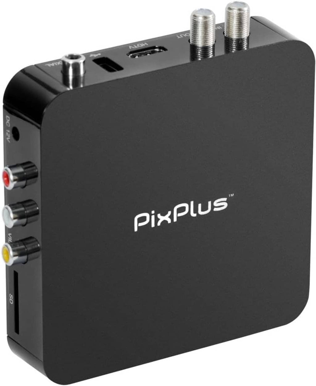 Pixplus black digital converter box side view with metal antenna connectors