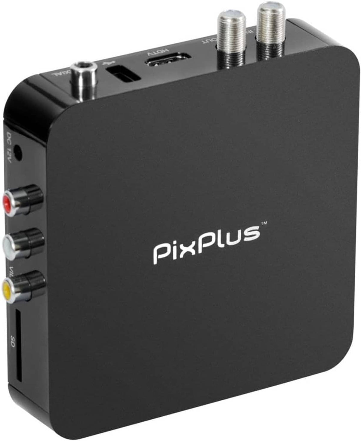 Pixplus black digital converter box side view with metal antenna connectors