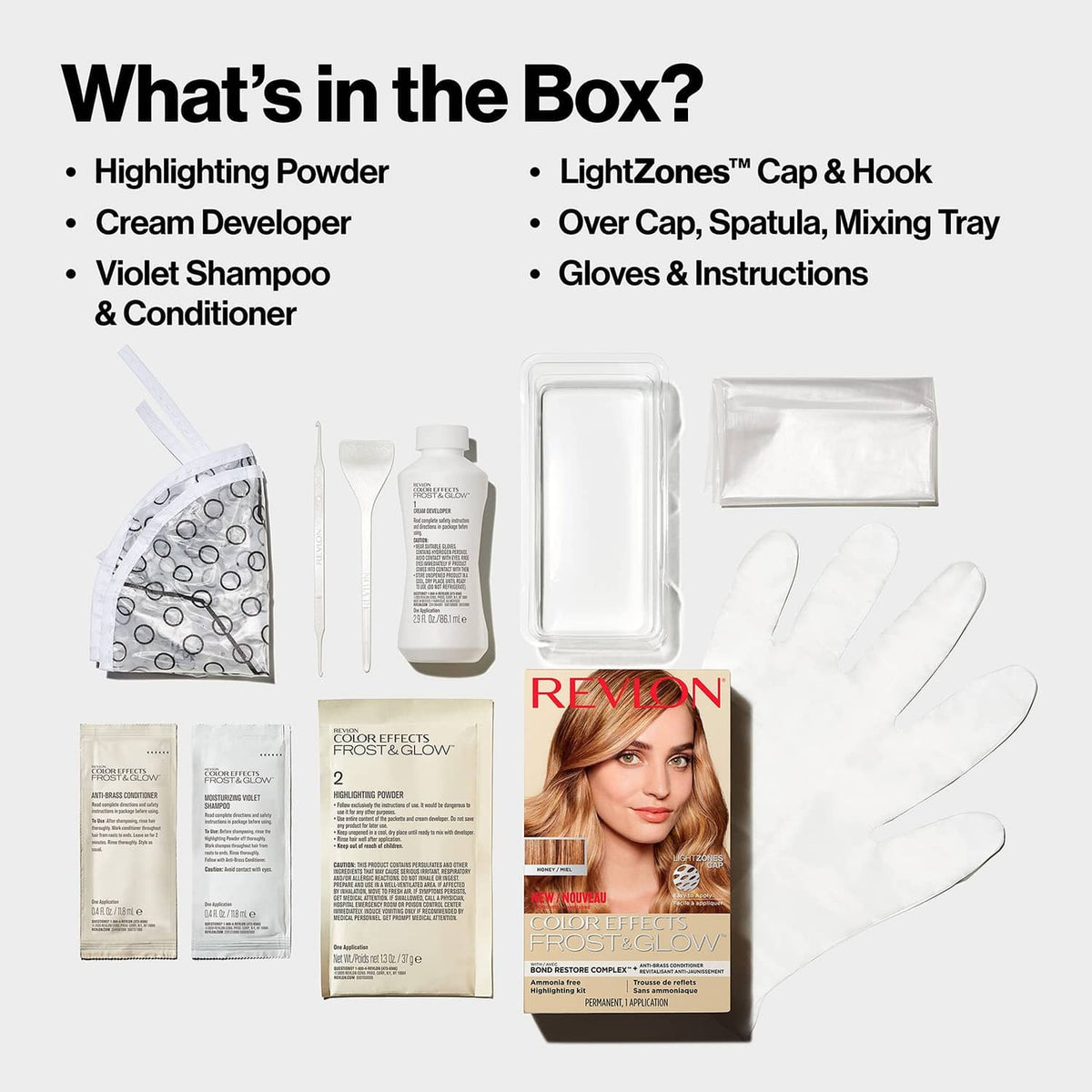 Color Effects Frost & Glow highlighting kit contents, powder, developer, tools