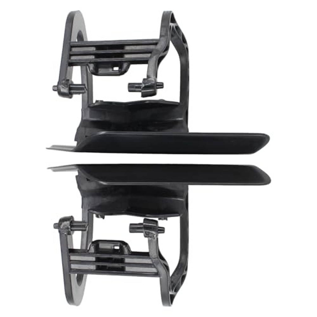 Pair of black headlight washer nozzle caps with bracket arms and clips