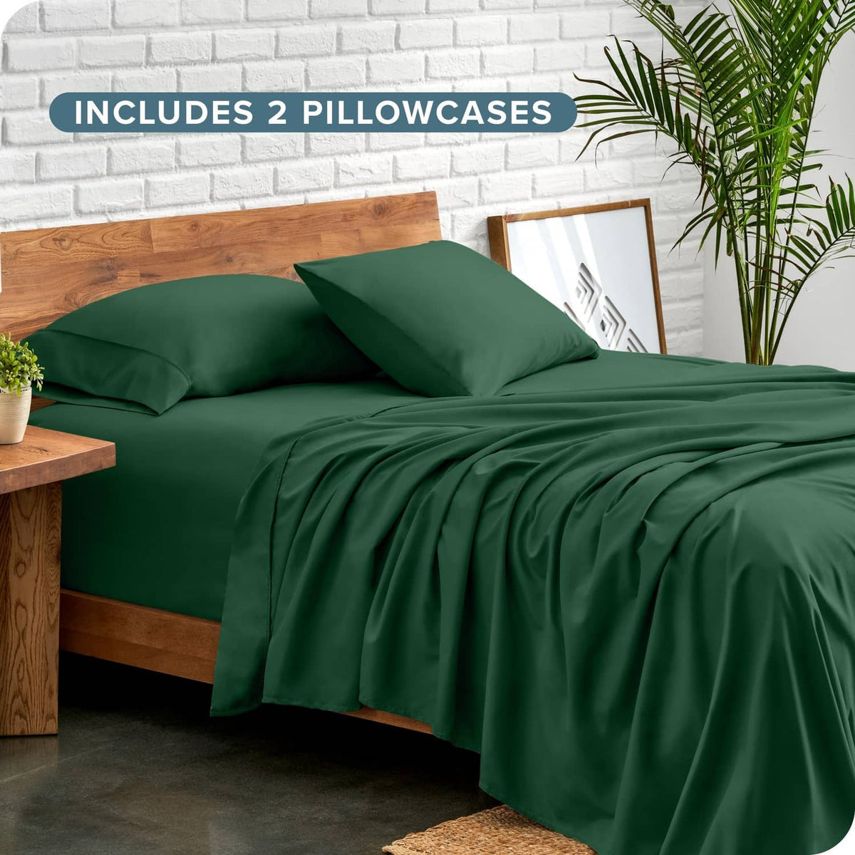 Forest green Twin XL bed sheet set with two pillowcases and flat sheet