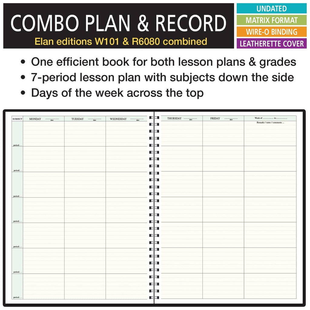 Open planner spread with weekly lesson plan grids and side column notes