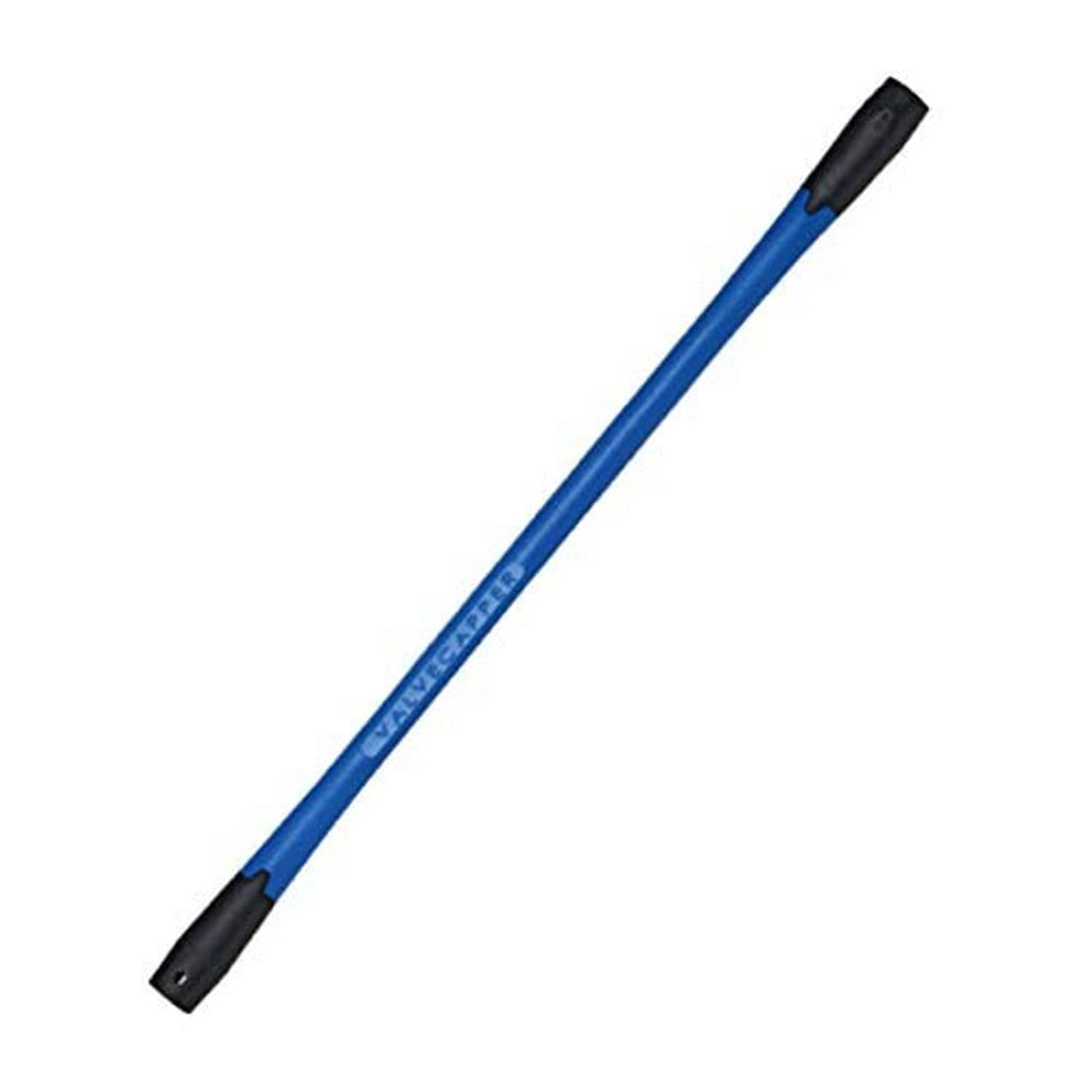 Blue valve cap remover tool, angled view, with black rubber end caps
