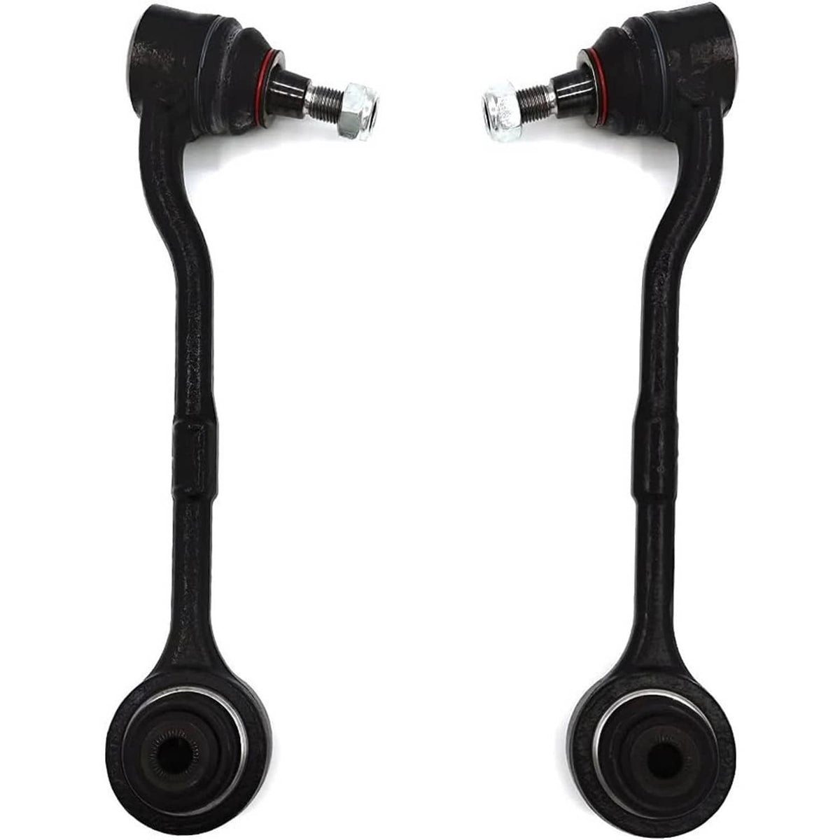 Front lower control arm ball joint suspension kit: two black arms with threaded studs