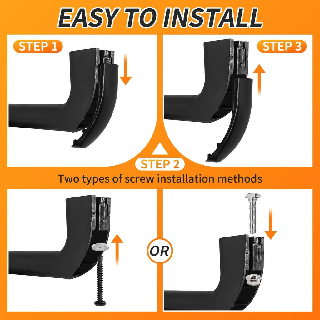 Black curved grab handle with screw-mount base for easy installation