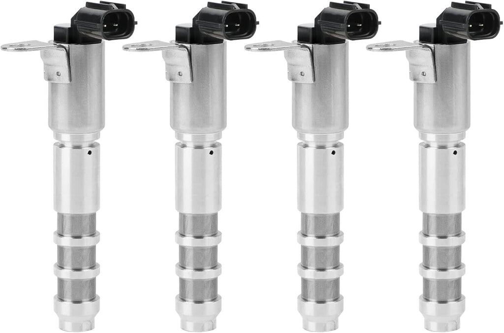 Four variable timing solenoid valves with silver cylinder bodies and black top connectors
