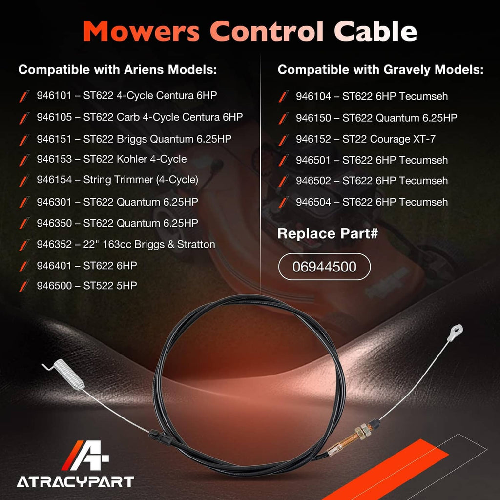 Black mower control cable loop with ring and spring adjuster end hardware