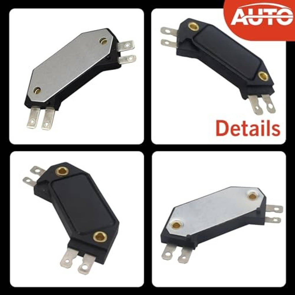 Ignition control module detail views showing four angles and gold mounting terminals