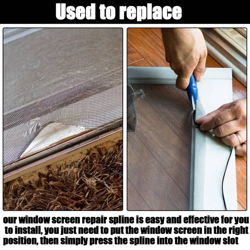 Black screen spline being inserted into window slot with cutting tool