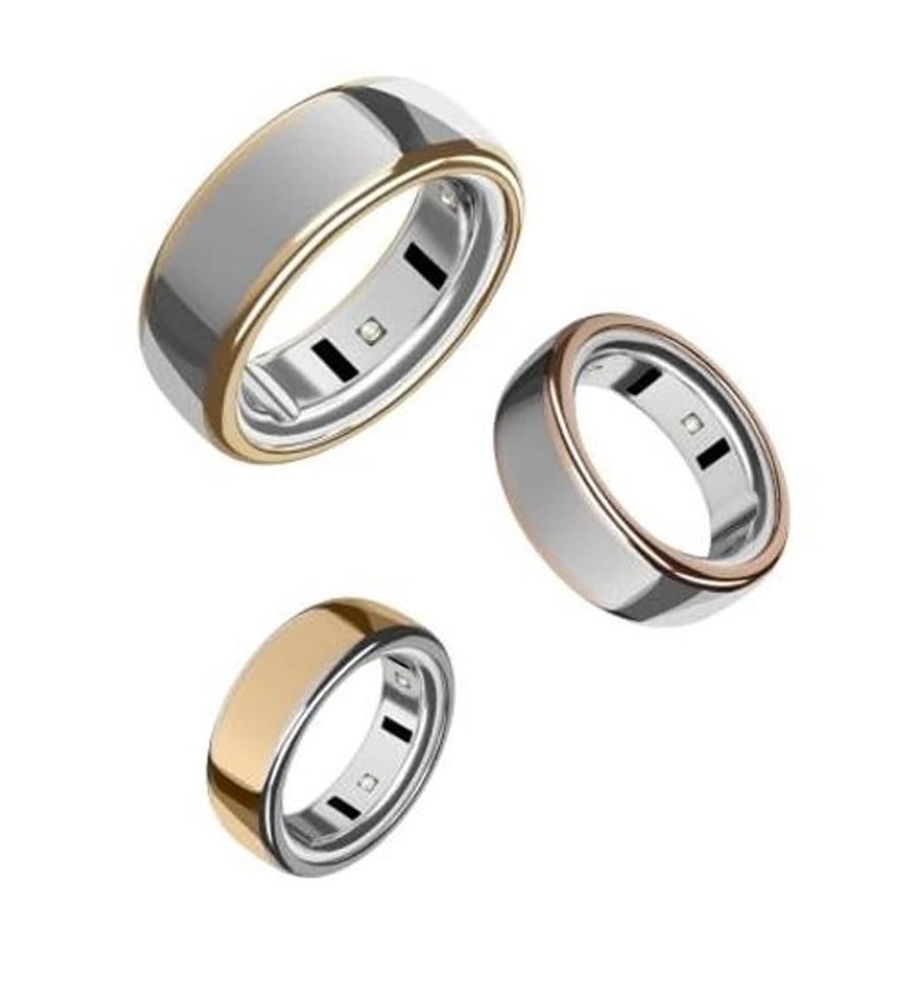 Set of three metal ring covers for Oura Ring—gold, rose gold, and silver bands
