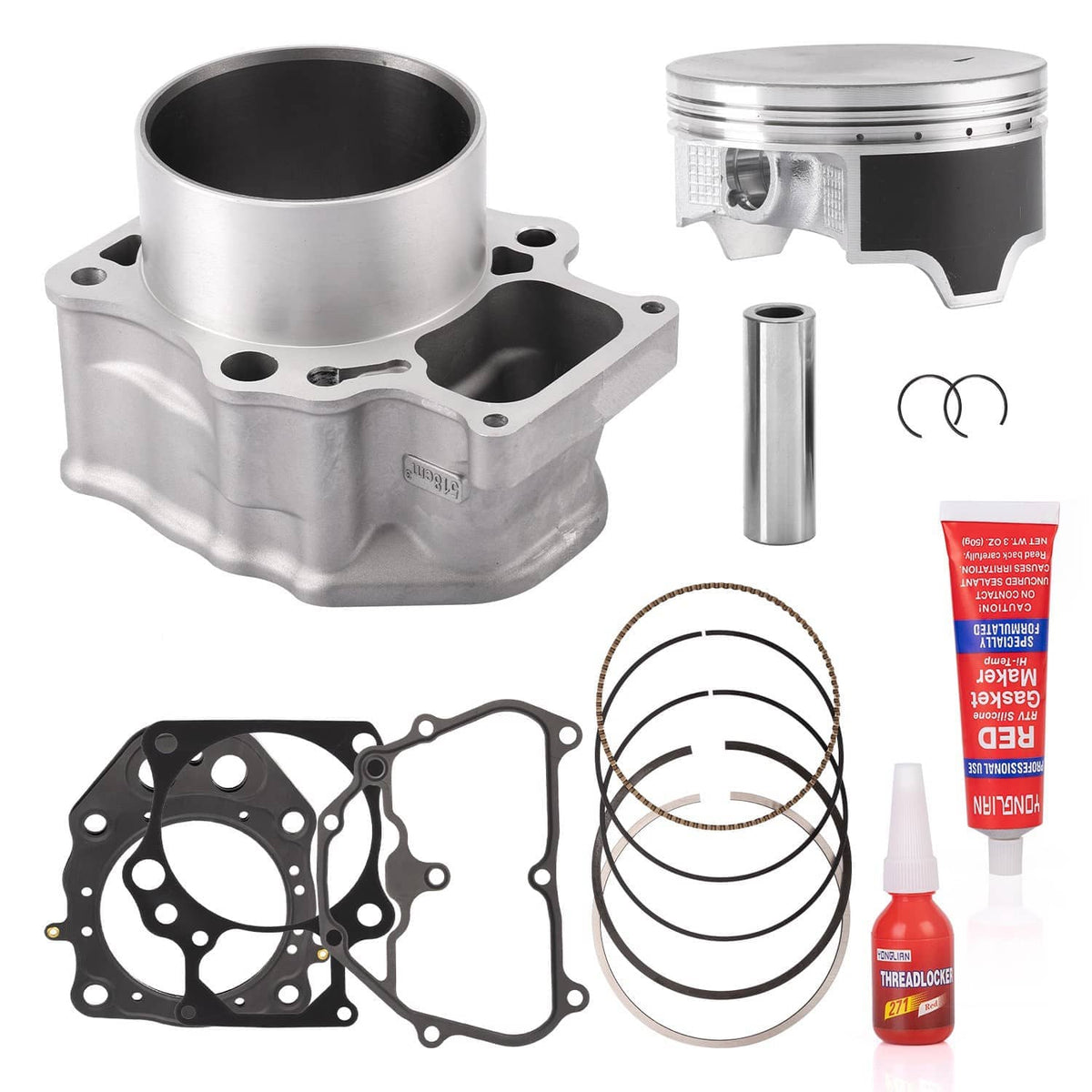 Engine cylinder and piston kit with gasket set and piston ring set