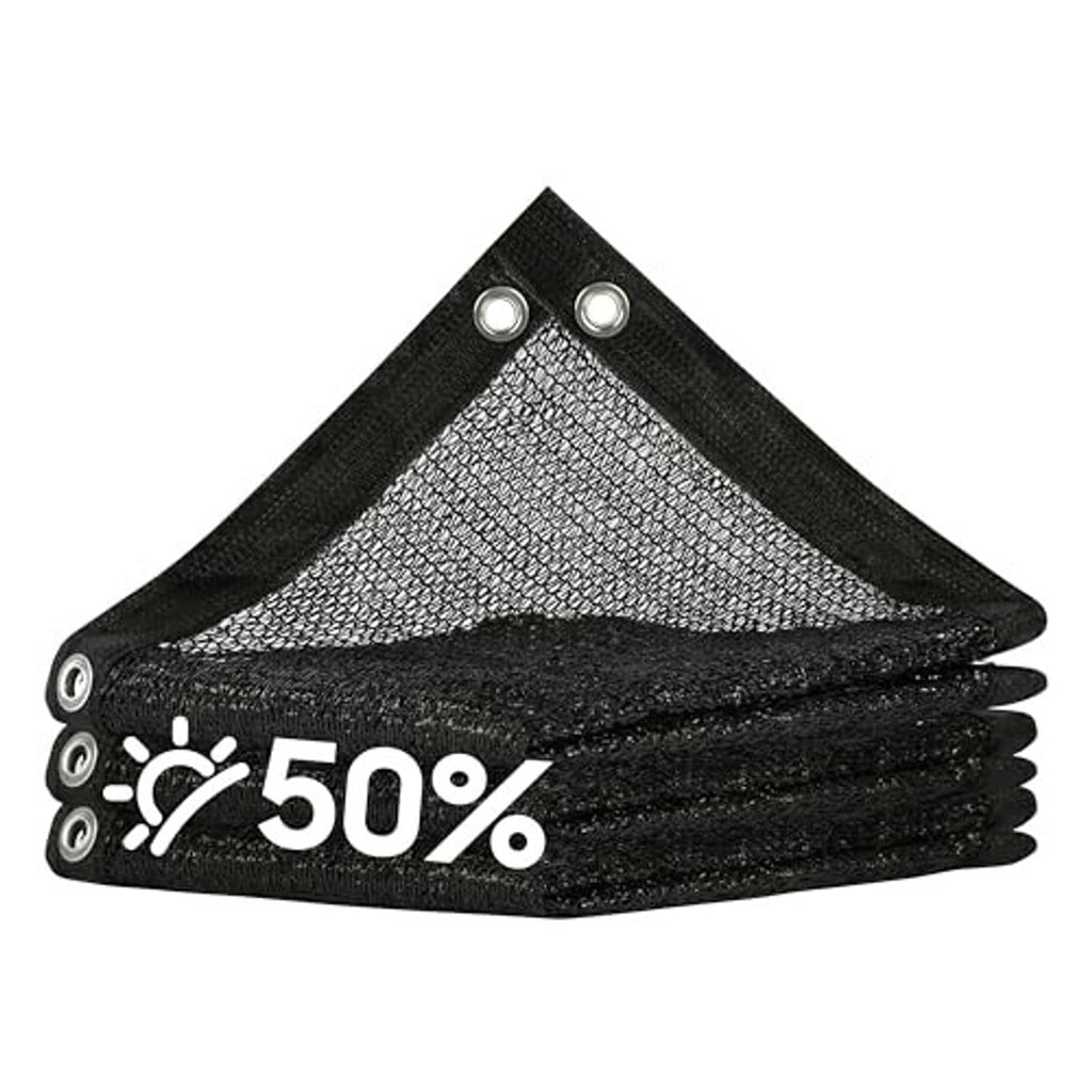 Black 50% mesh shade cloth tarp with grommets, folded