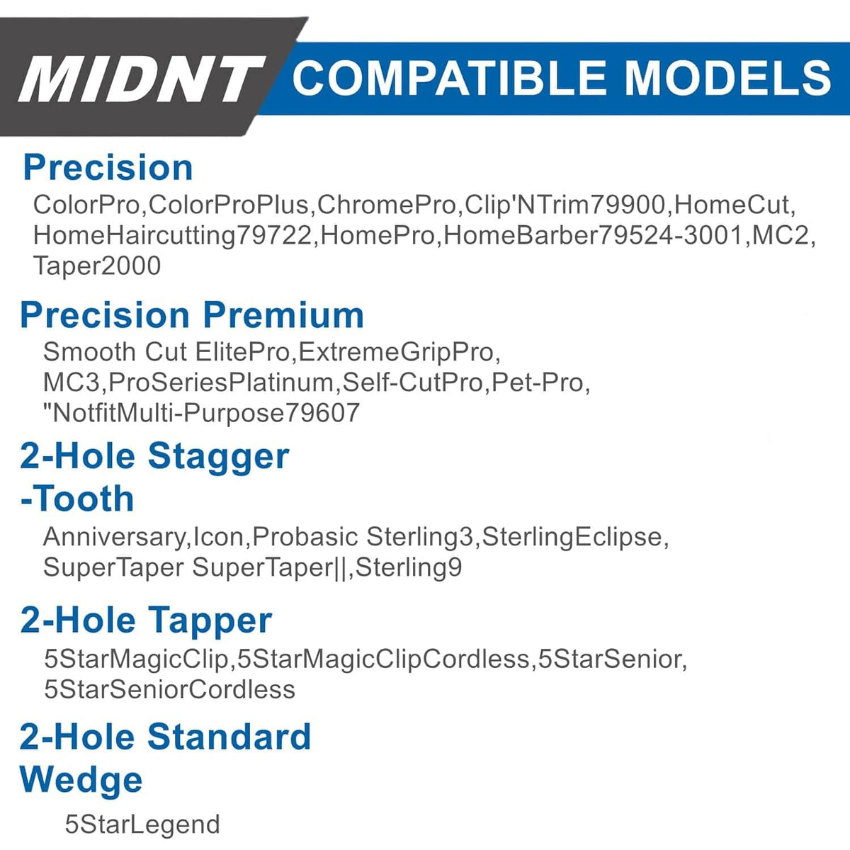 Compatibility chart listing clipper models for replacement blades