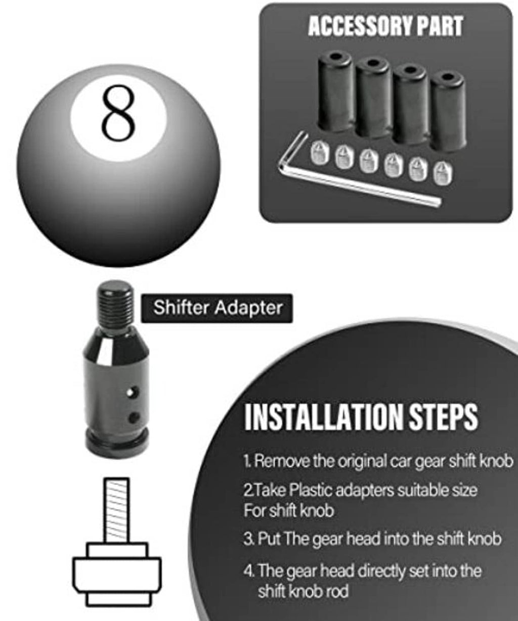 Black spherical gear shift knob adapter with shifter adapter and four sleeves