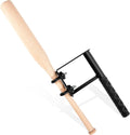 Baseball swing trainer with light wood bat and black adjustable U-frame bracket