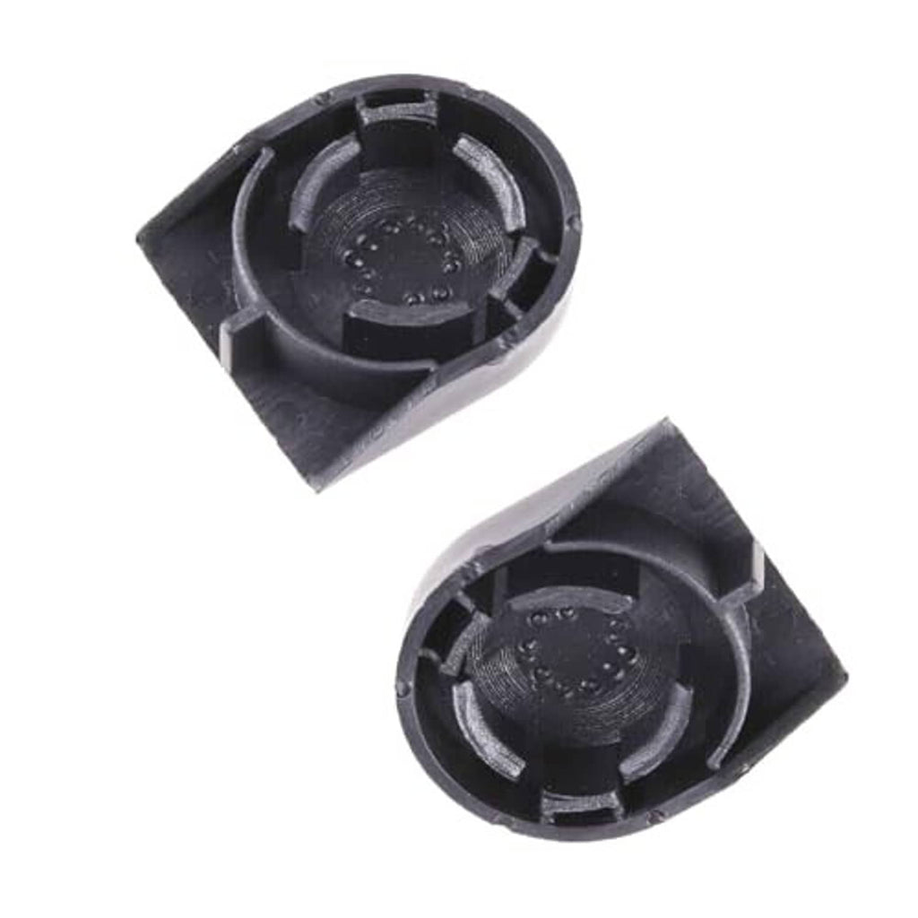 Black wiper arm nut cover bolt caps, one open underside and one exterior shell