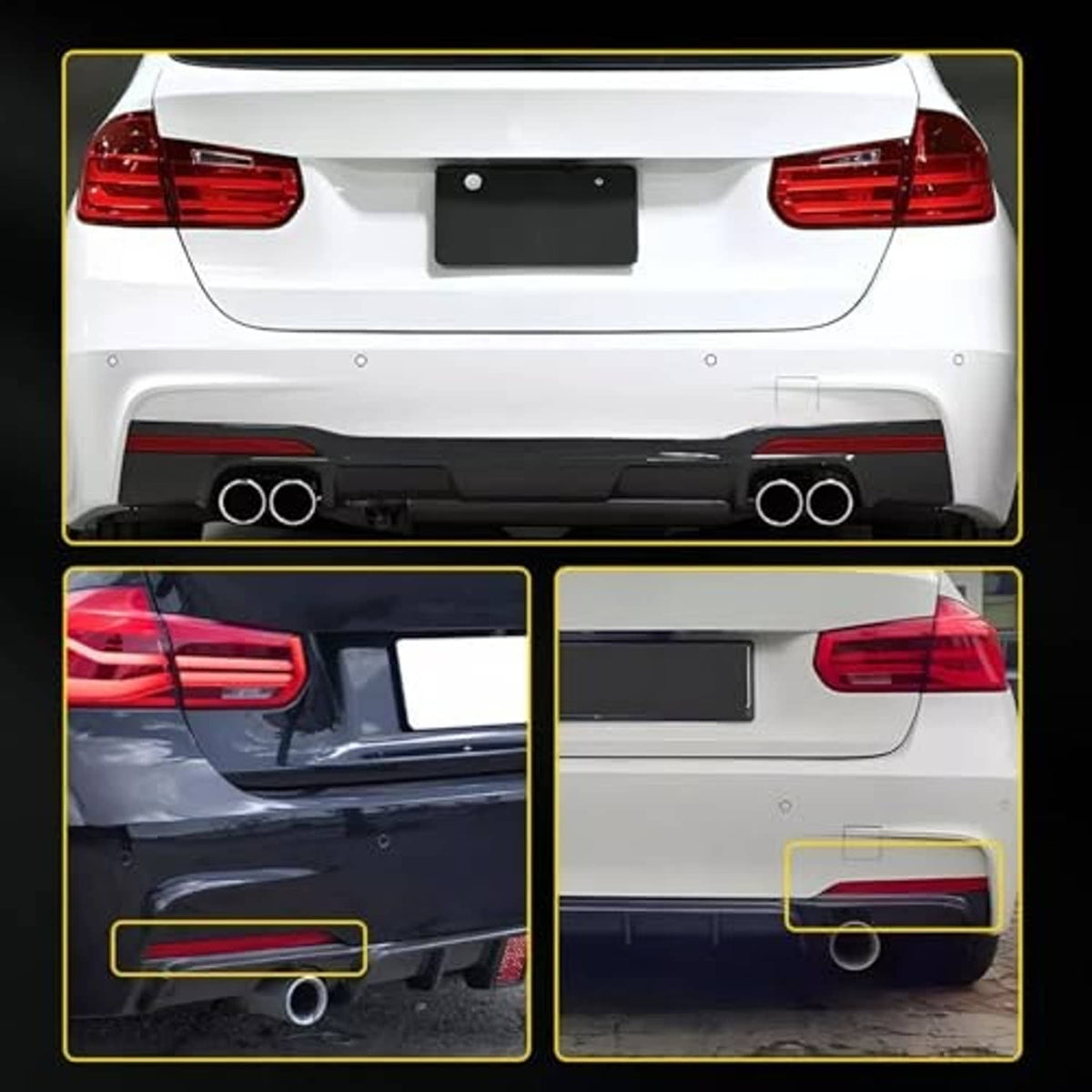 Rear view of a vehicle showing the rear bumper reflector pair with highlighted positions
