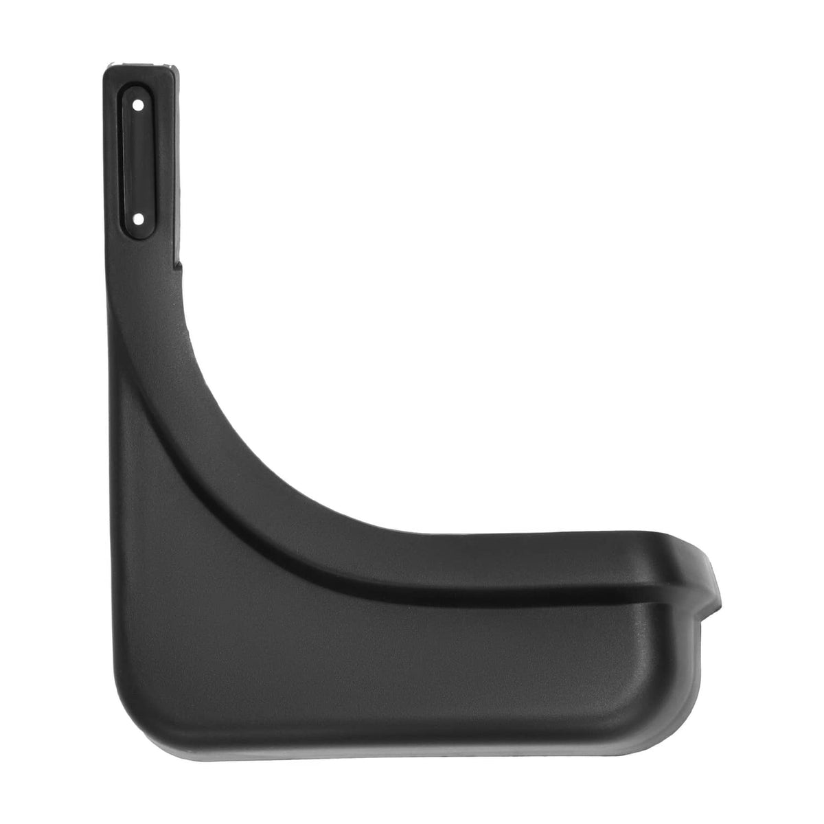 Black left fender cap with vertical mounting bracket and smooth curved edge