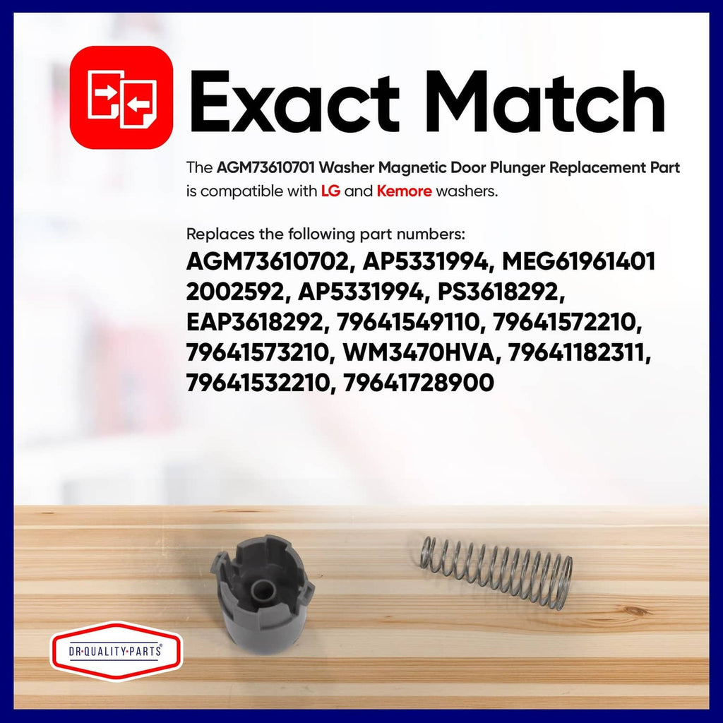 Washer magnetic door plunger replacement part with metal spring and gray cap