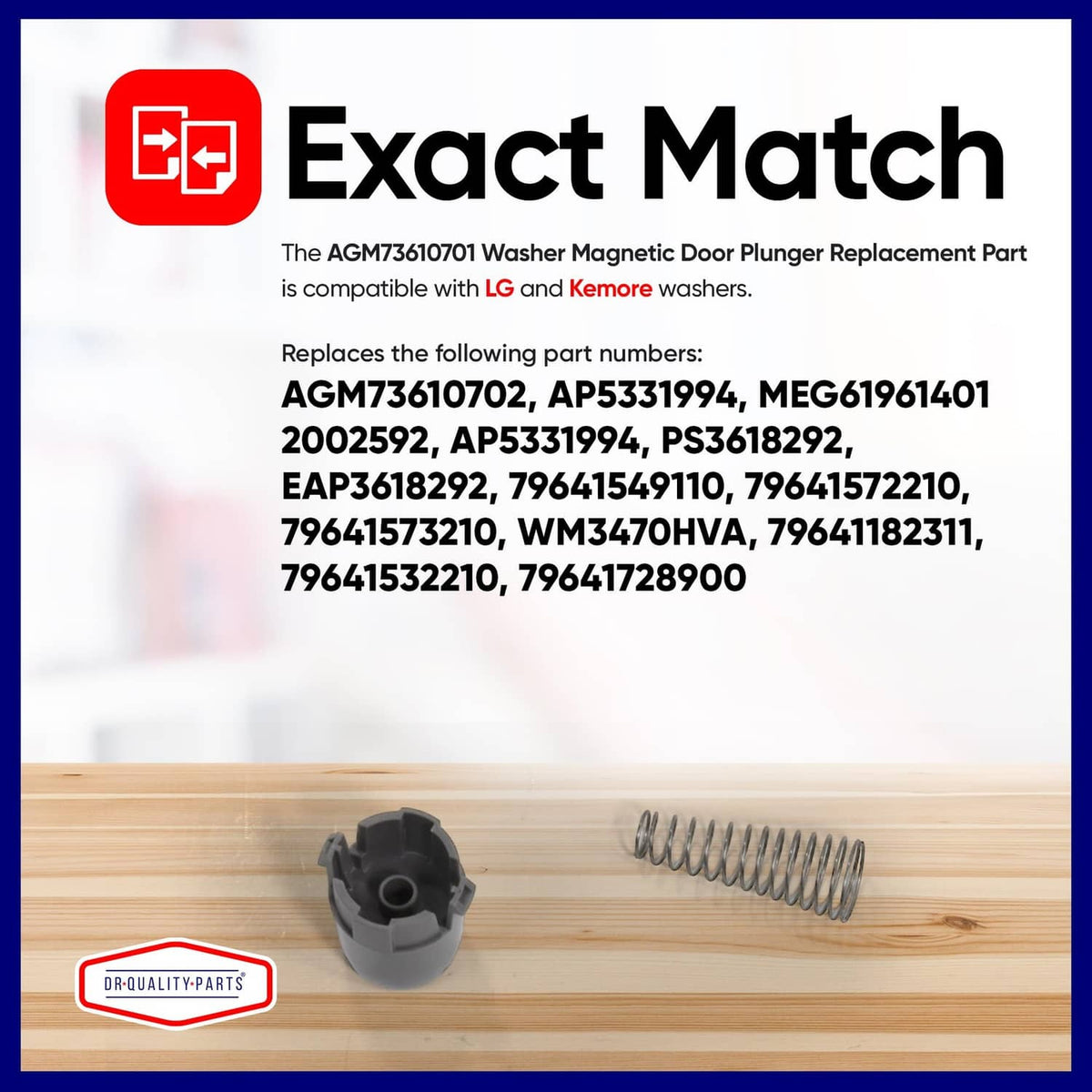 Washer magnetic door plunger replacement part with metal spring and gray cap