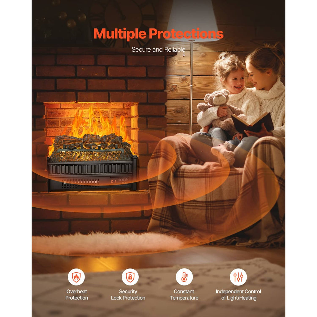 Electric log heater with faux wood logs and bright flame view in a fireplace opening