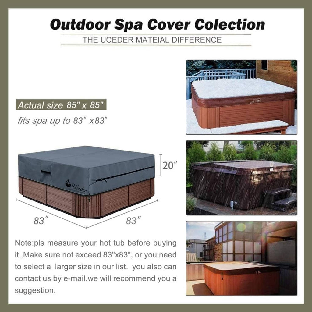 Hot tub cover in outdoor spa size for up to 85 in spa; dark gray top