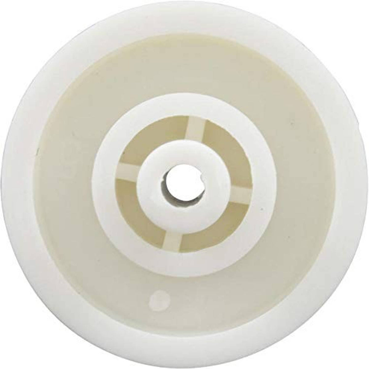 White and off-white wheel roller with central axle opening for pool cleaner