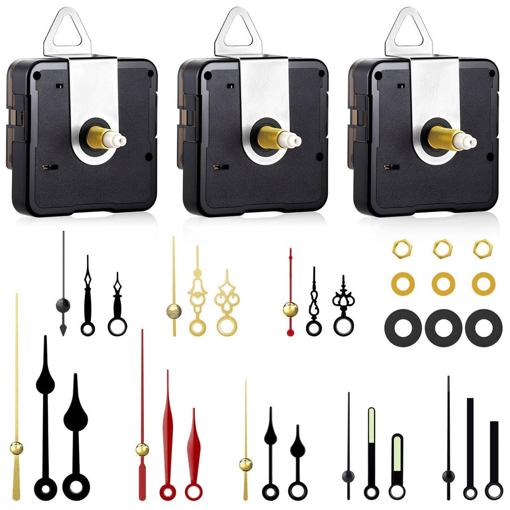 Clock movement replacement kit with 3 mechanisms and multiple clock hand sets