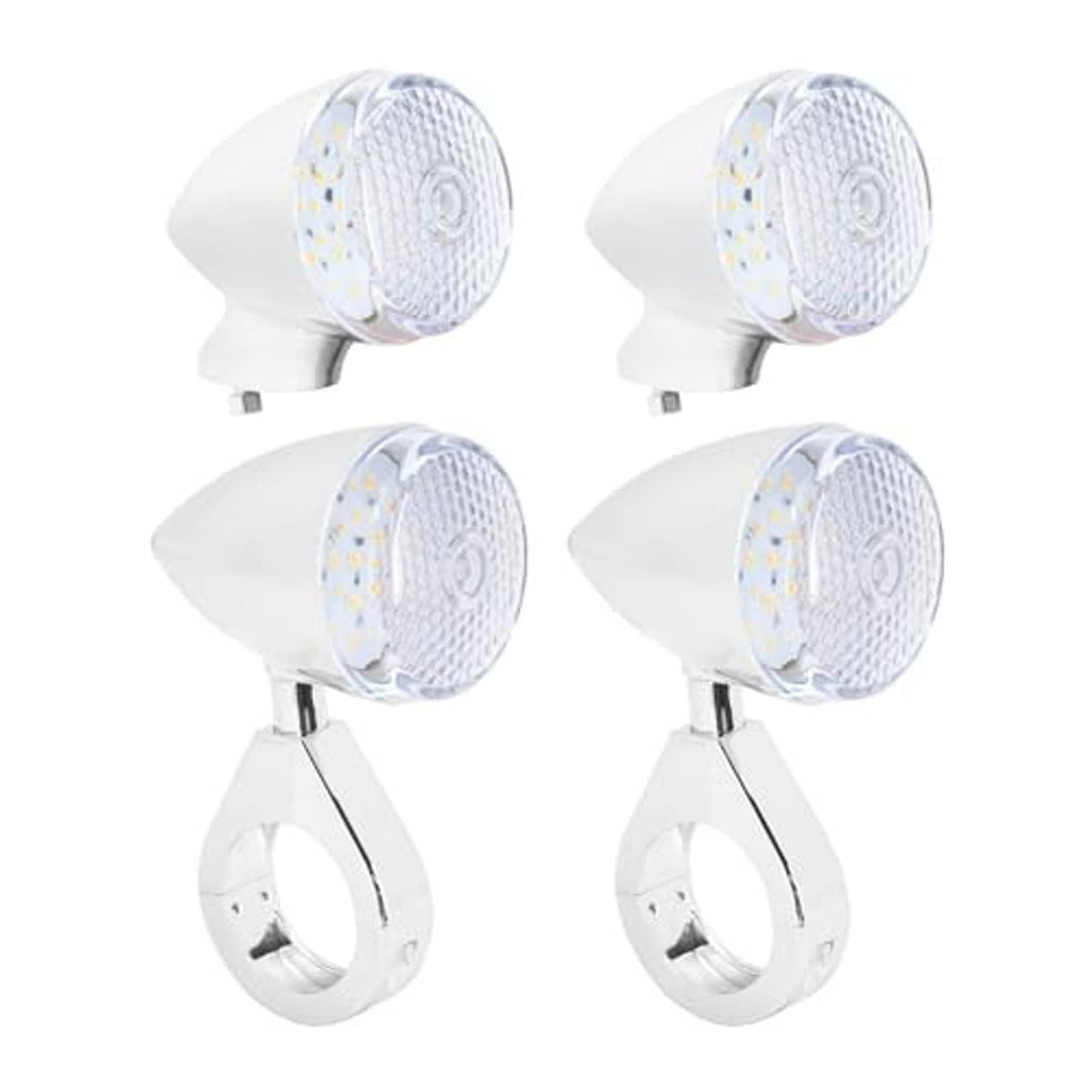 Set of 4 LED turn signal lamps, white lens and chrome mounting bracket
